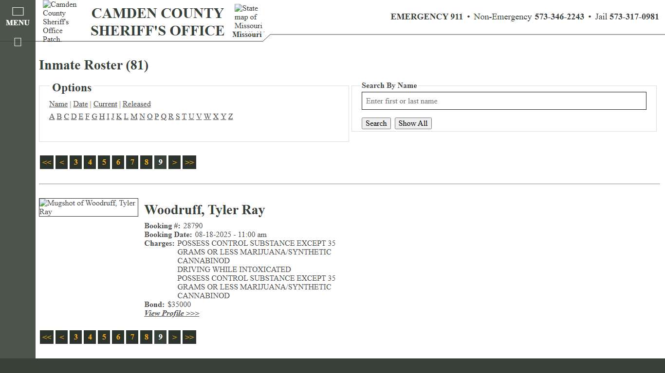 Inmate Roster - Page 9 Current Inmates - Camden County Missouri Sheriff's Office